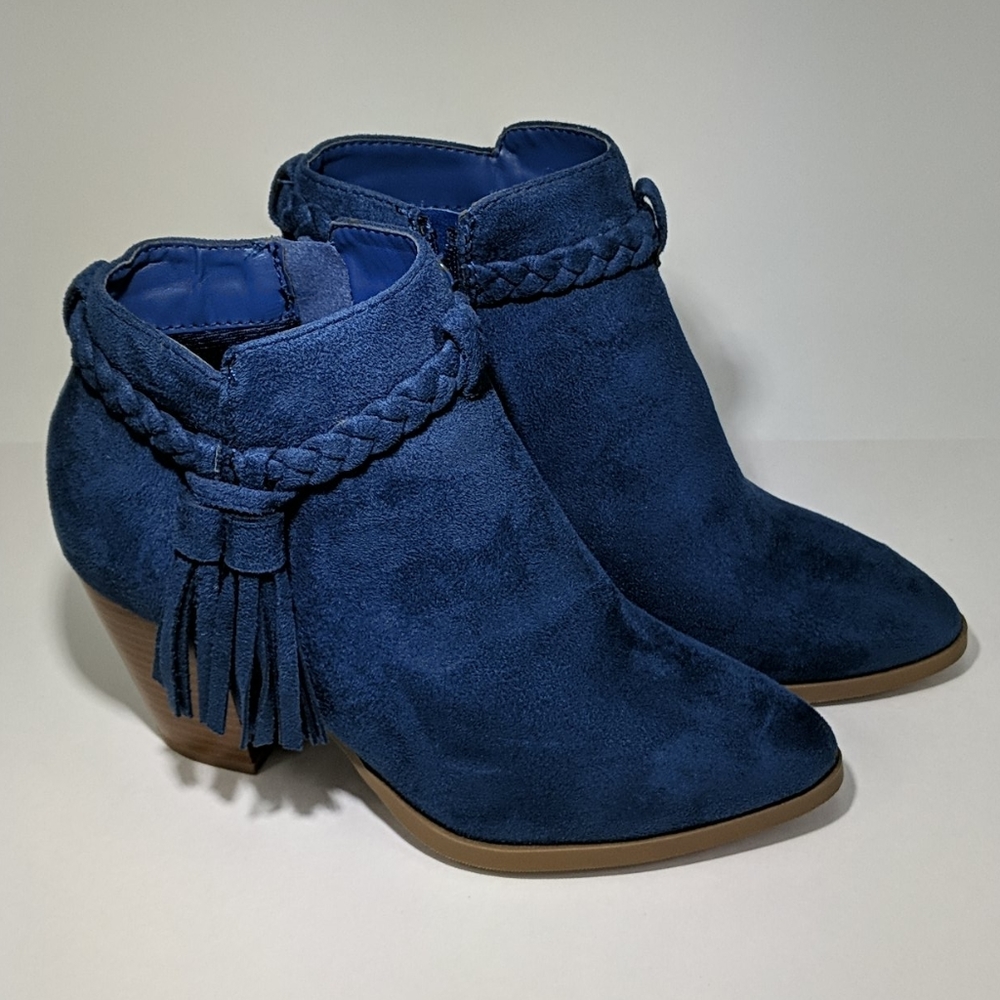 ❤️ D Blue Felt Suede Zip Ankle Boots Sz 6 NWOT - Picture 4 of 10